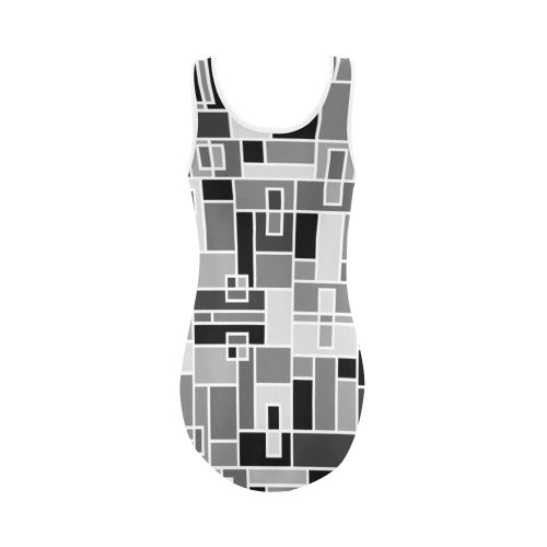 Monochrome Geometric Blocks by ArtformDesigns Vest One Piece Swimsuit (Model S04)