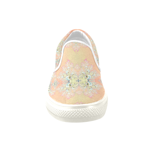 Peach Spring Frost on Flowers Fractal Abstract 2 Women's Unusual Slip-on Canvas Shoes (Model 019)