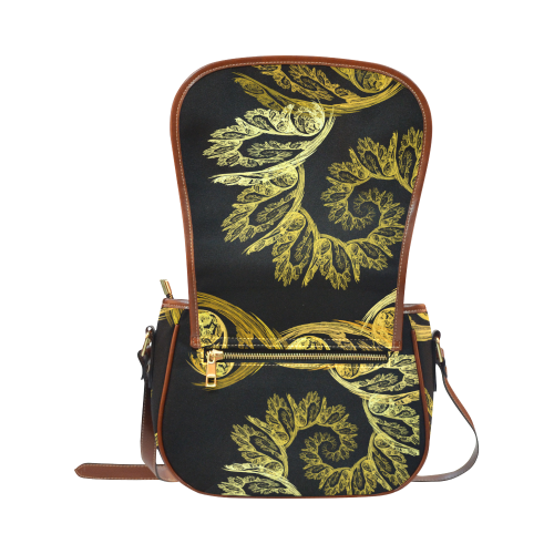 Elegant Gold Floral Swirl Fractal Saddle Bag/Small (Model 1649) Full Customization