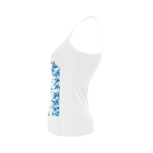 Dancing Aqua Blue Vines, Flowers Zendoodle Garden Women's Shoulder-Free Tank Top (Model T35)