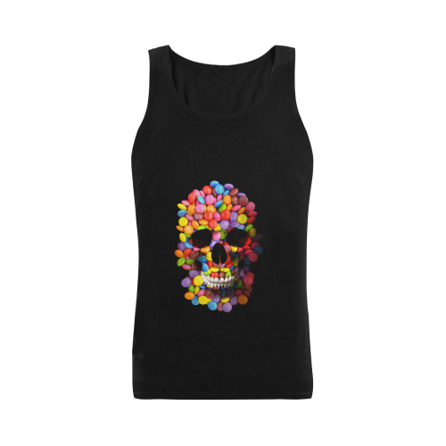 Halloween Candy Sugar Skull Plus-size Men's Shoulder-Free Tank Top (Model T33)