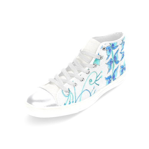 Dancing Aqua Blue Vines, Flowers Zendoodle Garden Women's Classic High Top Canvas Shoes (Model 017)