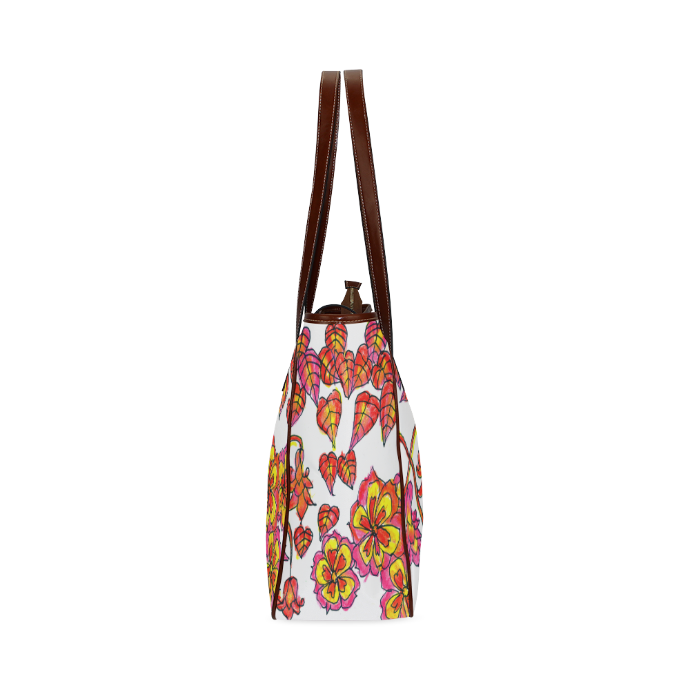 Autumn Leaves, Flowers, Red Orange Gold Zendoodle Classic Tote Bag (Model 1644)