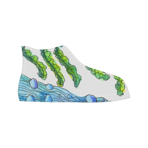 Abstract Blue Green Flowers Vines River Zendoodle Women's Classic High Top Canvas Shoes (Model 017)