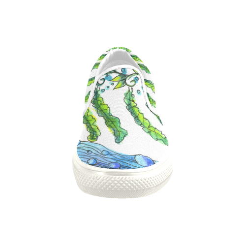 Abstract Blue Green Flowers Vines River Zendoodle Women's Unusual Slip-on Canvas Shoes (Model 019)