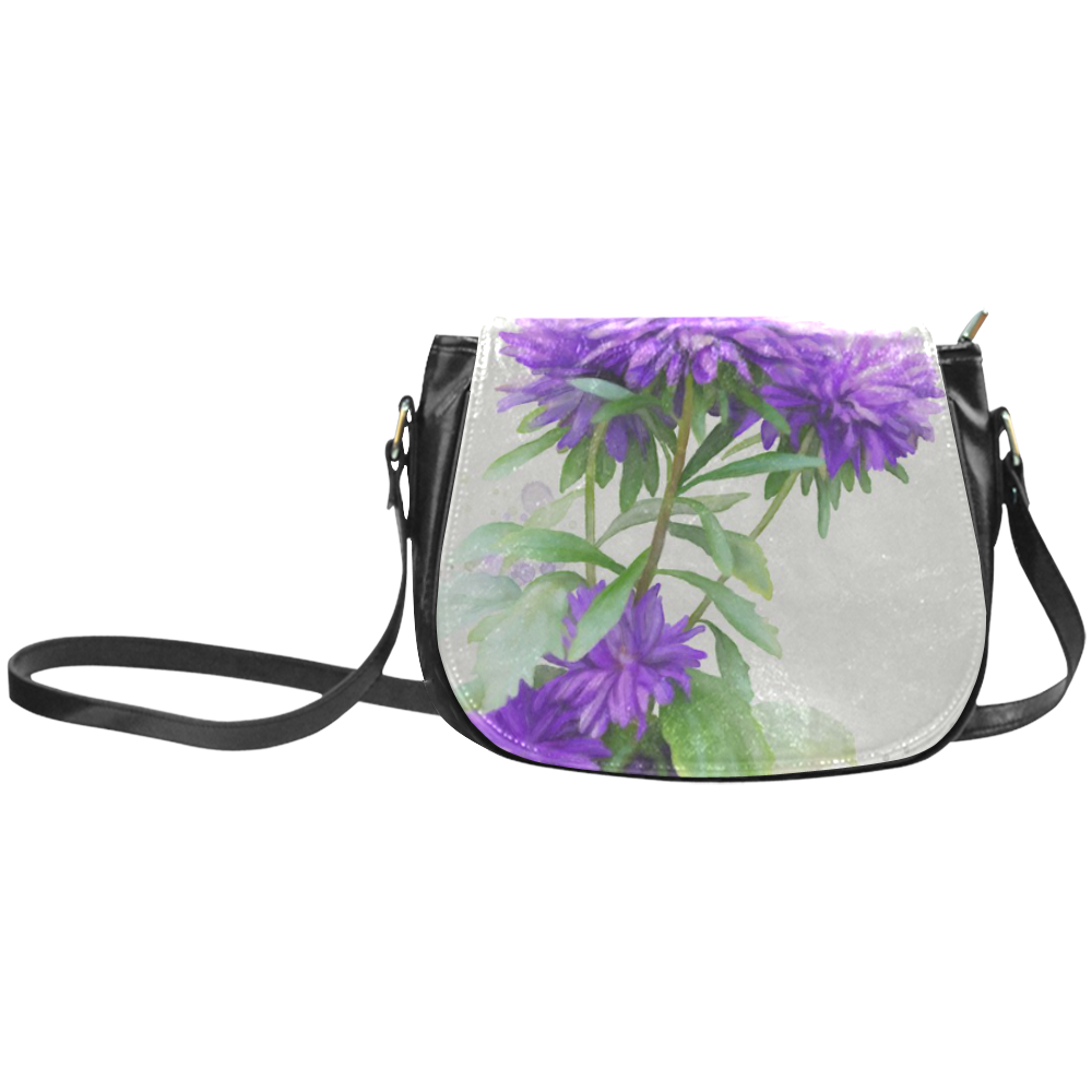 Purple Garden Flowers, watercolors with signature Classic Saddle Bag/Small (Model 1648)
