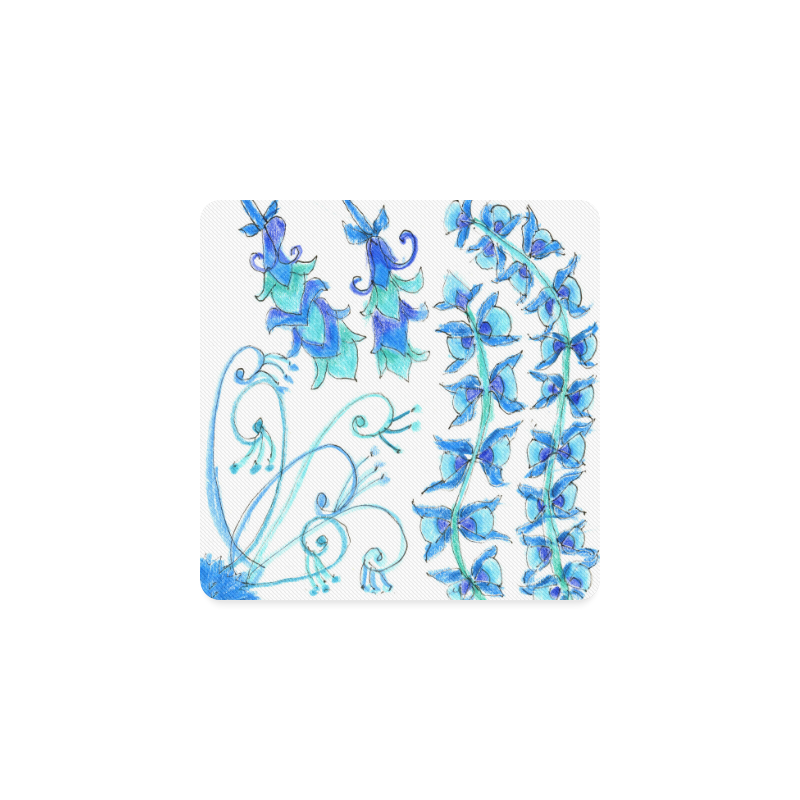 Dancing Aqua Blue Vines, Flowers Zendoodle Garden Square Coaster