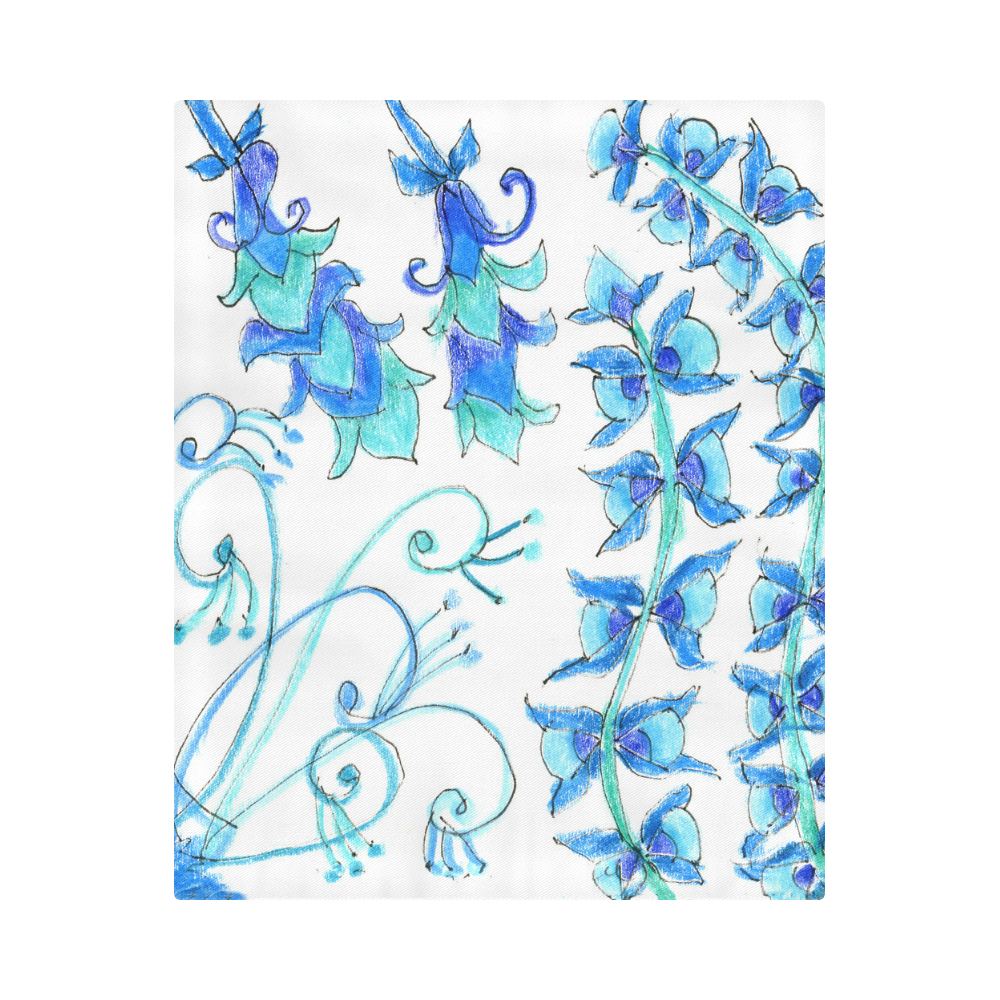 Dancing Aqua Blue Vines, Flowers Zendoodle Garden Duvet Cover 86"x70" ( All-over-print)
