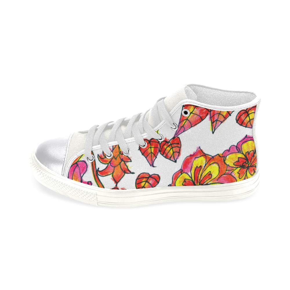 Autumn Leaves, Flowers, Red Orange Gold Zendoodle Women's Classic High Top Canvas Shoes (Model 017)