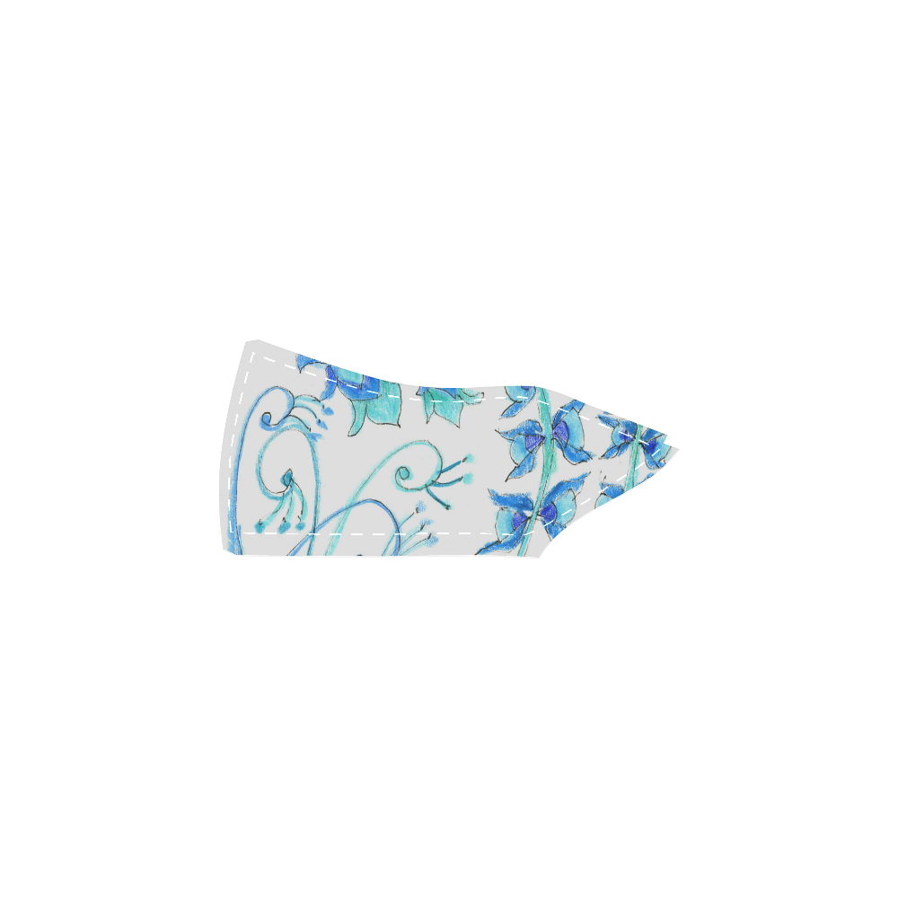 Dancing Aqua Blue Vines, Flowers Zendoodle Garden Women's Slip-on Canvas Shoes (Model 019)