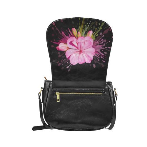 Pink flower color splash, watercolor Classic Saddle Bag/Small (Model 1648)