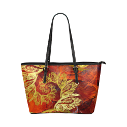 Elegant Gold Floral Swirl Fractal Leather Tote Bag/Large (Model 1651)
