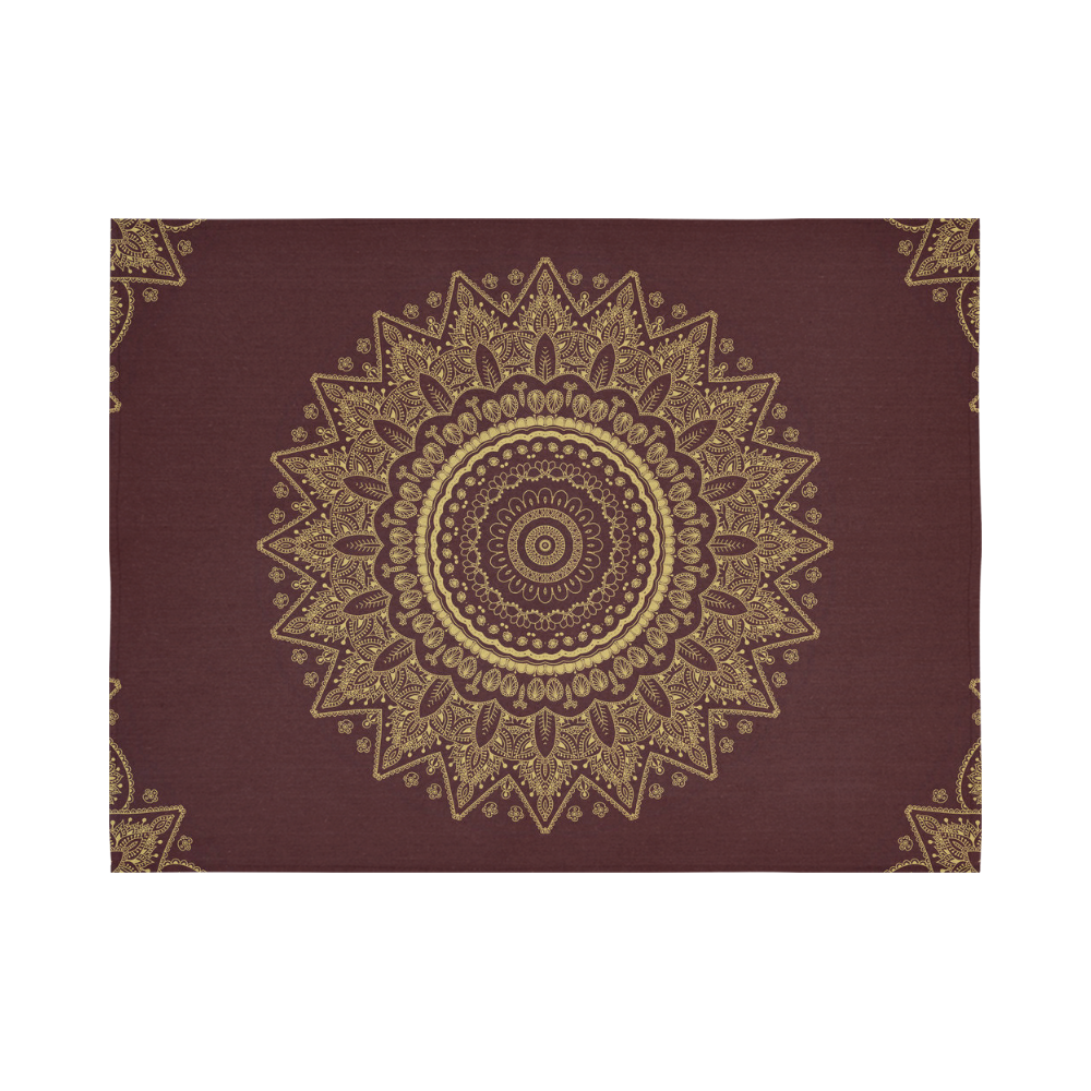 Mandala in Gold and Royal Red Cotton Linen Wall Tapestry 80"x 60"