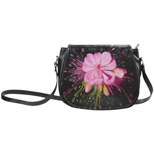 Pink flower color splash, watercolor Classic Saddle Bag/Small (Model 1648)