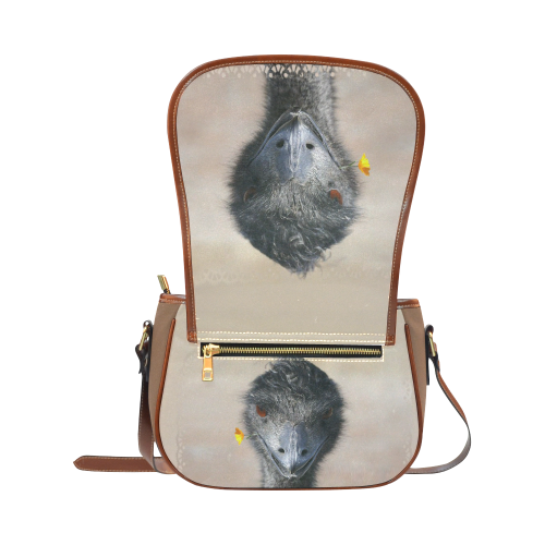 Happy Emu with Flower Saddle Bag/Large (Model 1649)