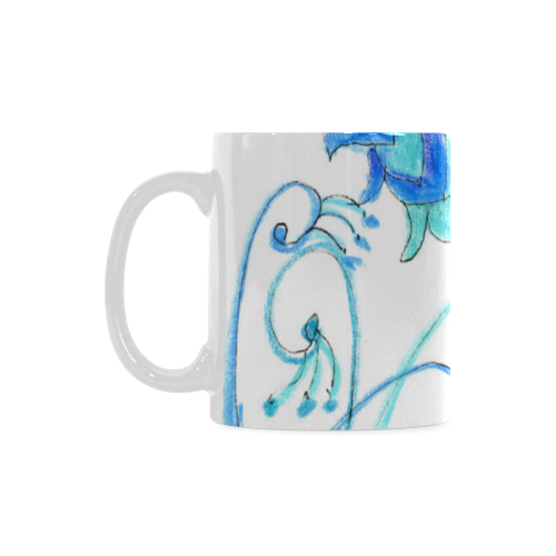 Dancing Aqua Blue Vines, Flowers Zendoodle Garden White Mug(11OZ)