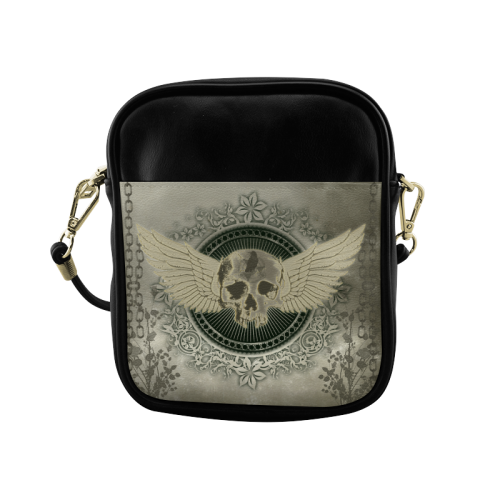 Skull with wings and roses on vintage background Sling Bag (Model 1627)