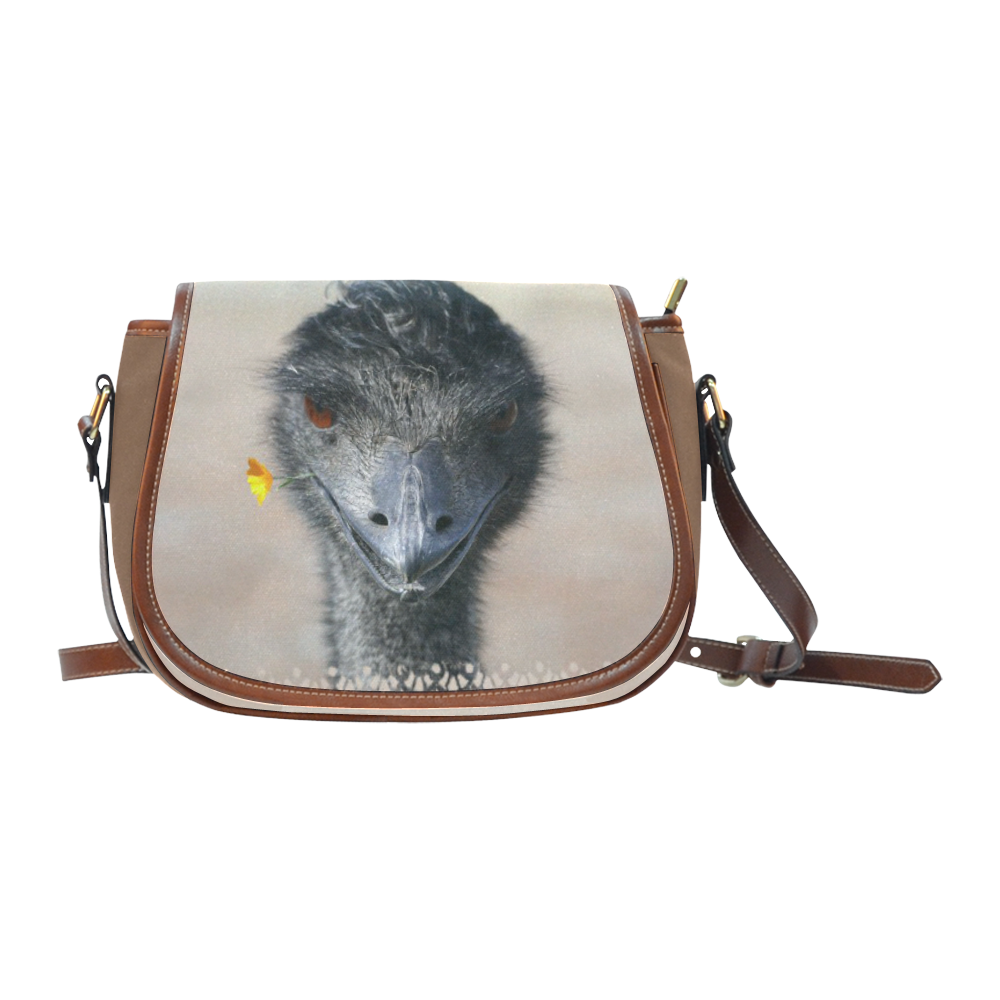 Happy Emu with Flower Saddle Bag/Large (Model 1649)