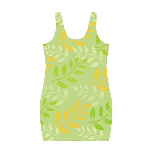 Green sage and orange leaves Medea Vest Dress (Model D06)