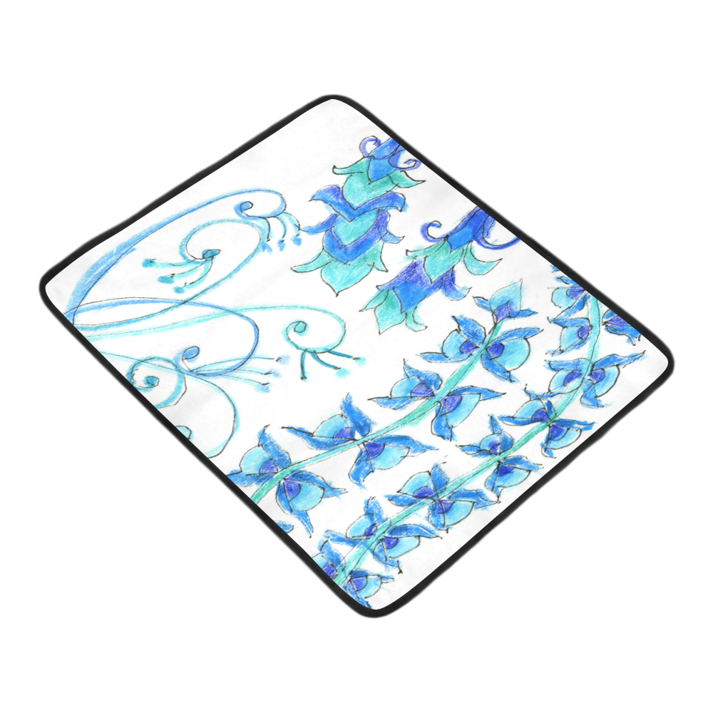 Dancing Aqua Blue Vines, Flowers Zendoodle Garden Beach Mat 78"x 60"