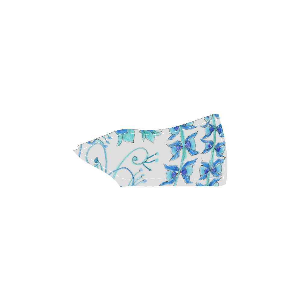 Dancing Aqua Blue Vines, Flowers Zendoodle Garden Women's Unusual Slip-on Canvas Shoes (Model 019)