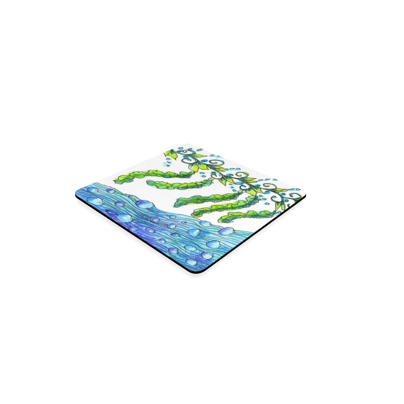 Abstract Blue Green Flowers Vines River Zendoodle Square Coaster