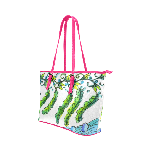Abstract Blue Green Flowers Vines River Zendoodle Leather Tote Bag/Large (Model 1651)