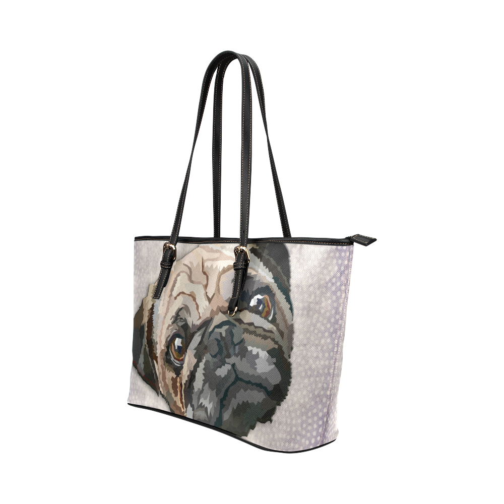 pug love Leather Tote Bag/Large (Model 1651)