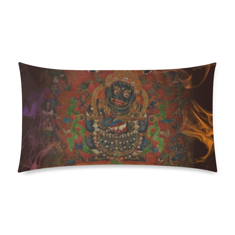 Tibetan Buddhism Mahakala Rectangle Pillow Case 20"x36"(Twin Sides)