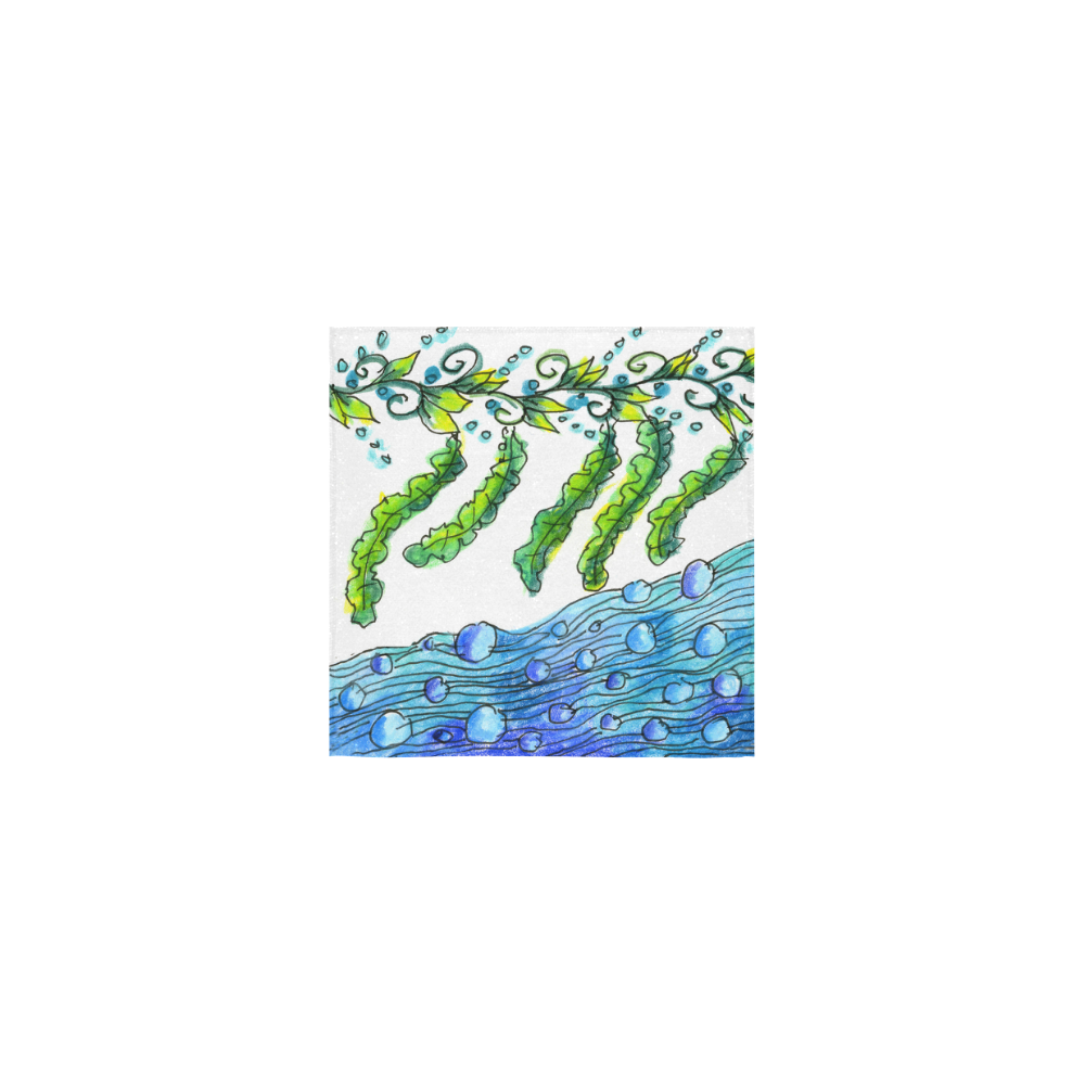 Abstract Blue Green Flowers Vines River Zendoodle Square Towel 13“x13”