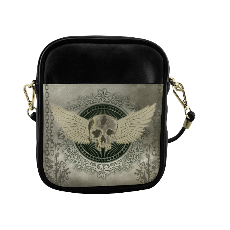 Skull with wings and roses on vintage background Sling Bag (Model 1627)