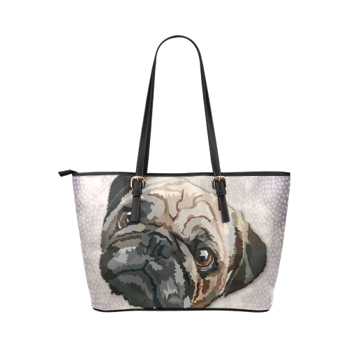 pug love Leather Tote Bag/Large (Model 1651)