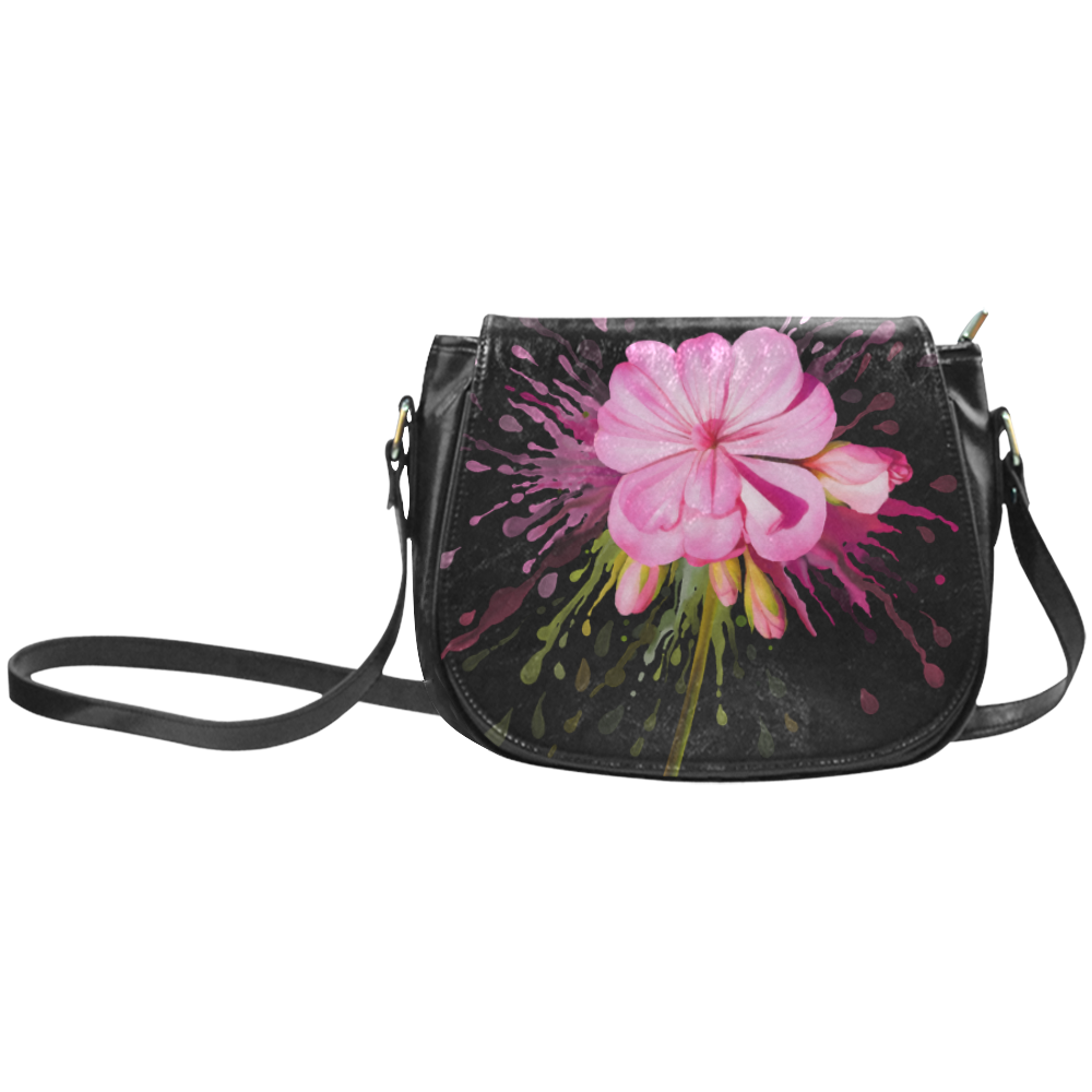 Pink flower color splash, watercolor Classic Saddle Bag/Large (Model 1648)
