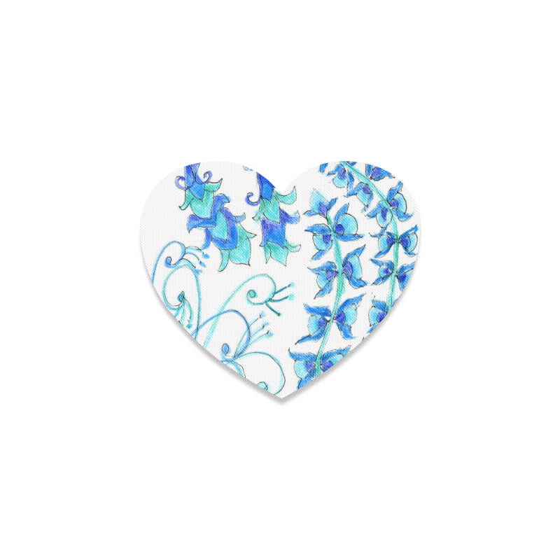Dancing Aqua Blue Vines, Flowers Zendoodle Garden Heart Coaster