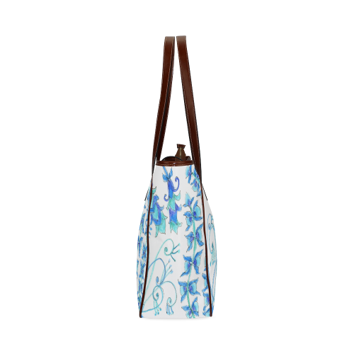 Dancing Aqua Blue Vines, Flowers Zendoodle Garden Classic Tote Bag (Model 1644)