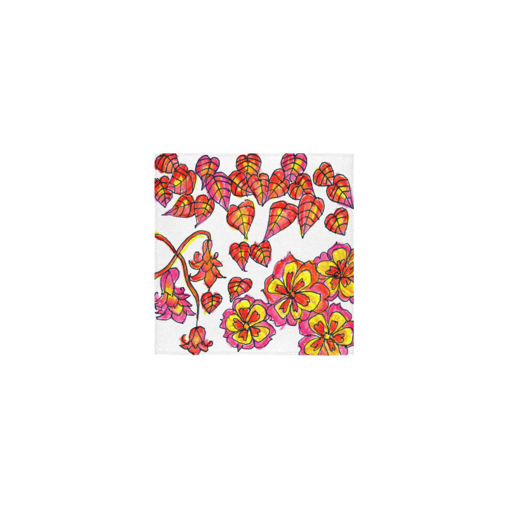 Autumn Leaves, Flowers, Red Orange Gold Zendoodle Square Towel 13“x13”