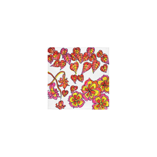 Autumn Leaves, Flowers, Red Orange Gold Zendoodle Square Towel 13“x13”