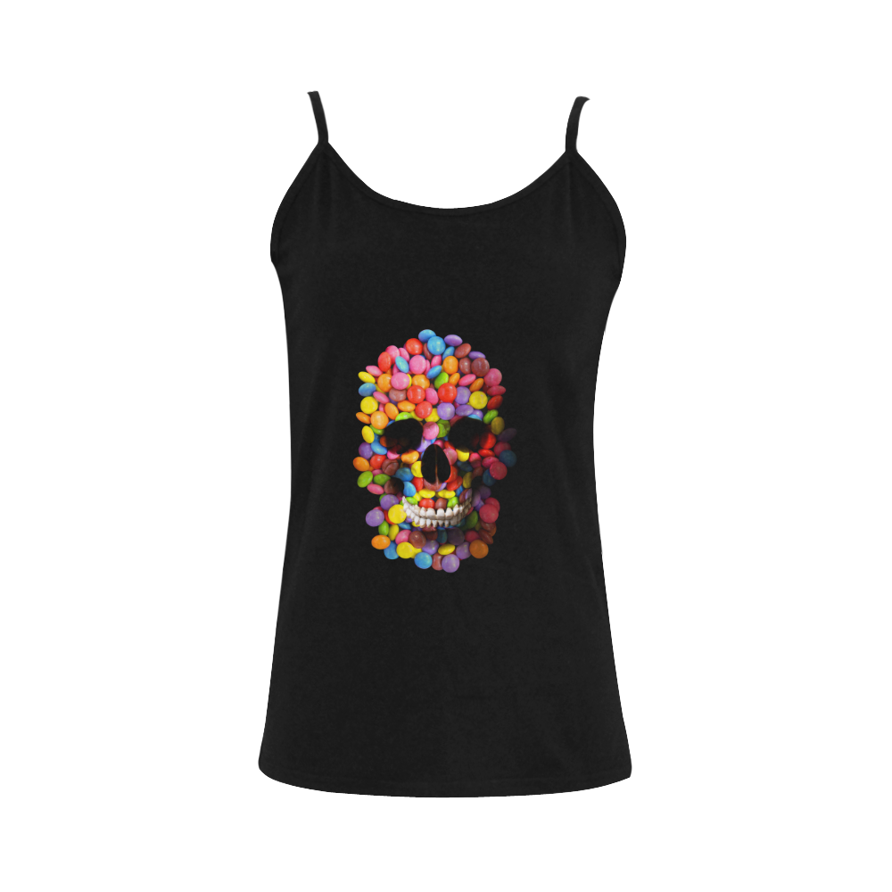 Halloween Candy Sugar Skull Women's Spaghetti Top (USA Size) (Model T34)