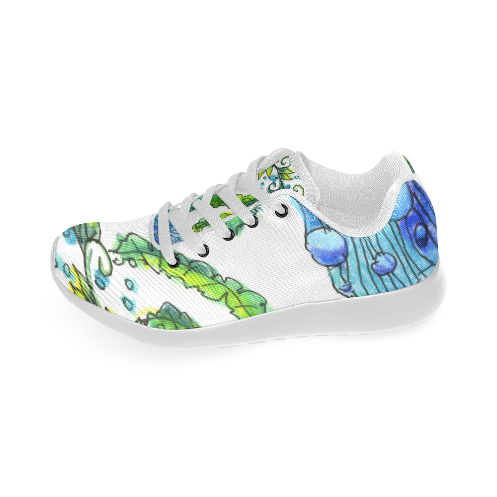 Abstract Blue Green Flowers Vines River Zendoodle Women’s Running Shoes (Model 020)