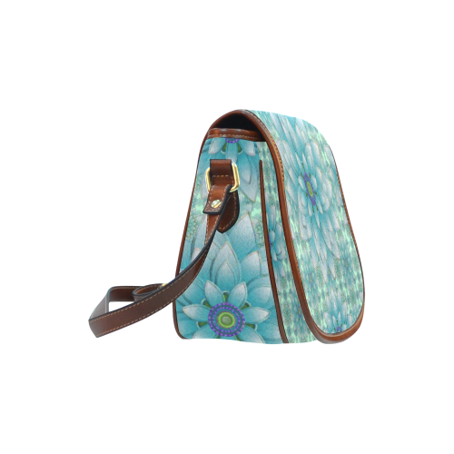 Turquoise Happy Lotus Saddle Bag/Small (Model 1649) Full Customization