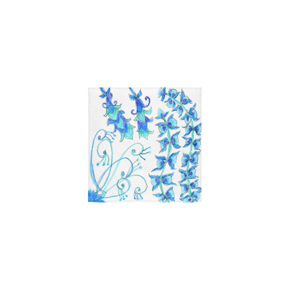 Dancing Aqua Blue Vines, Flowers Zendoodle Garden Square Towel 13“x13”