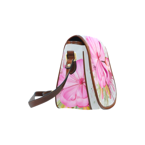 Pink flower color splash - watercolor Saddle Bag/Large (Model 1649)