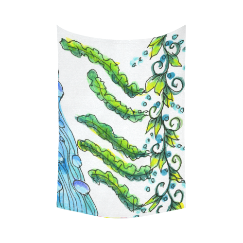 Abstract Blue Green Flowers Vines River Zendoodle Cotton Linen Wall Tapestry 90"x 60"