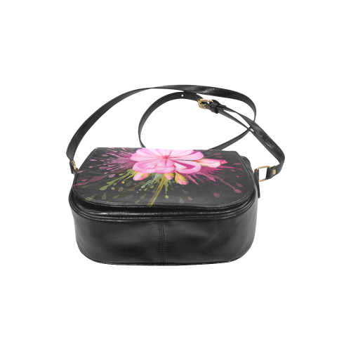 Pink flower color splash, watercolor Classic Saddle Bag/Large (Model 1648)