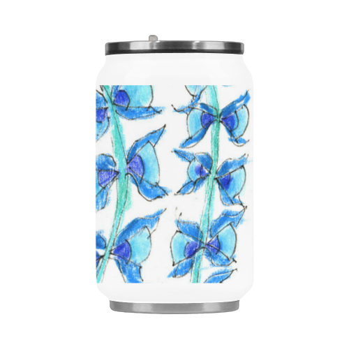 Dancing Aqua Blue Vines, Flowers Zendoodle Garden Stainless Steel Vacuum Mug (10.3OZ)
