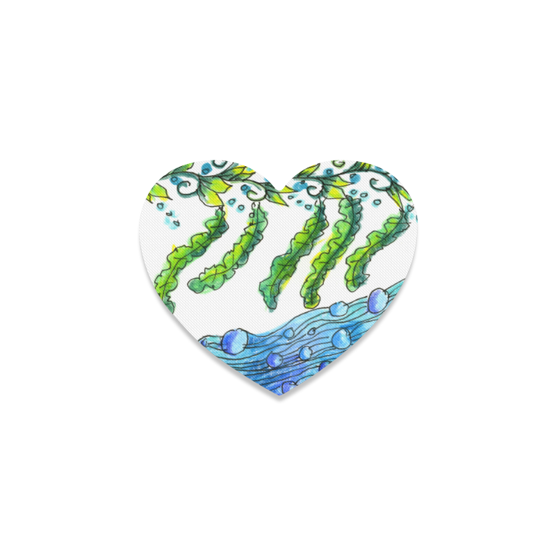 Abstract Blue Green Flowers Vines River Zendoodle Heart Coaster