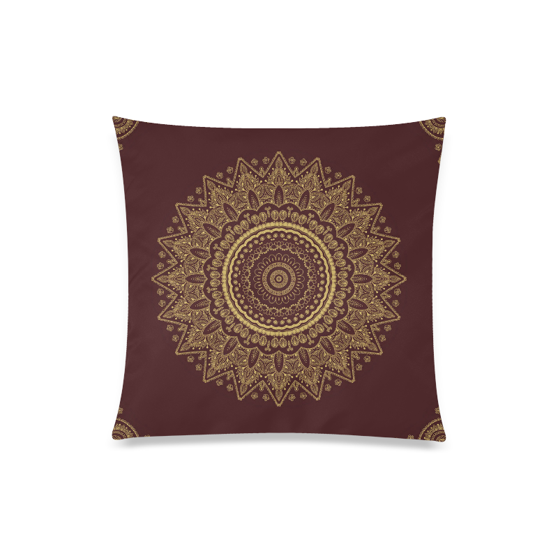 Mandala in Gold and Royal Red Custom Zippered Pillow Case 20"x20"(One Side)