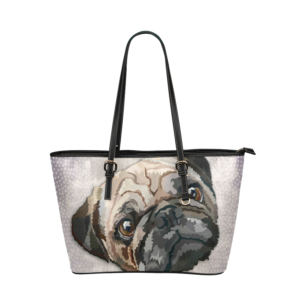 pug love Leather Tote Bag/Large (Model 1651)