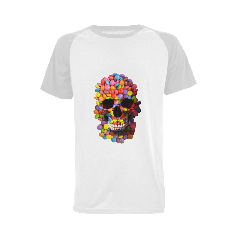 Halloween Candy Sugar Skull Men's Raglan T-shirt Big Size (USA Size) (Model T11)
