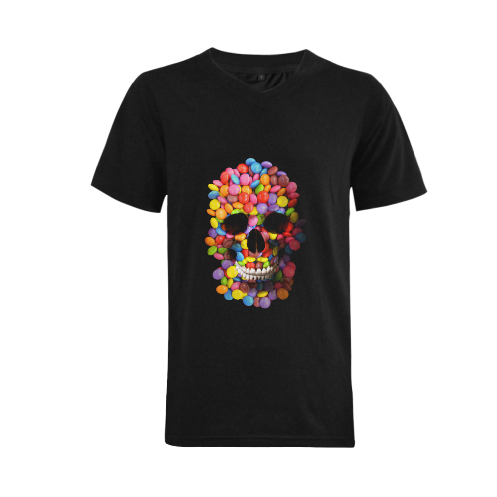 Halloween Candy Sugar Skull Men's V-Neck T-shirt  Big Size(USA Size) (Model T10)